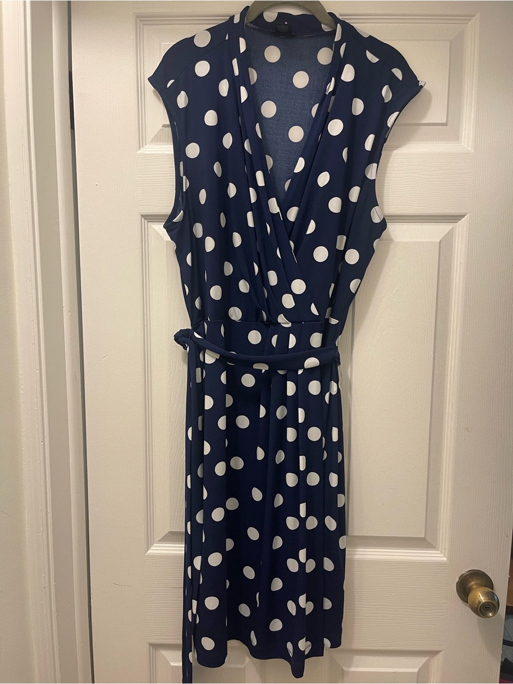 Ann Taylor Navy White Polka Dot Wrap Midi Dress Size 14